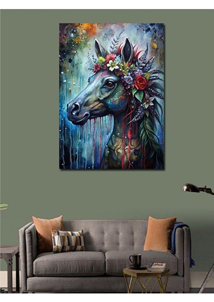 Kanvas Tablo Çiçekler ve At 70X100 cm