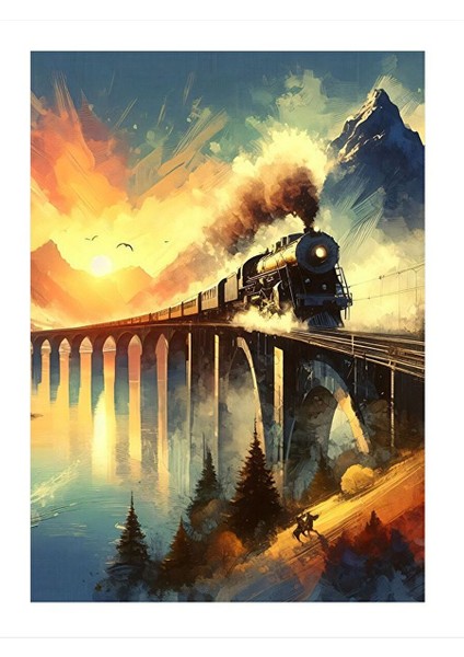 Köprü ve Buharlı Tren Mdf Tablo 25CMX 35CM 25X35 cm