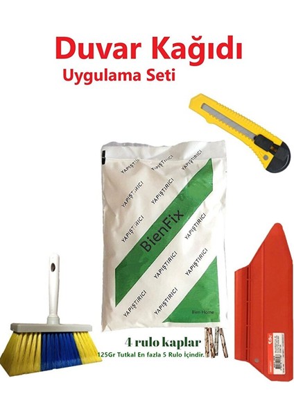 4'lü Süper Set Duvar Kağıdı Uygulama Seti YAPIŞTIRICISI-125 Gram Tutkal-Spatula-Fırça-Falçata