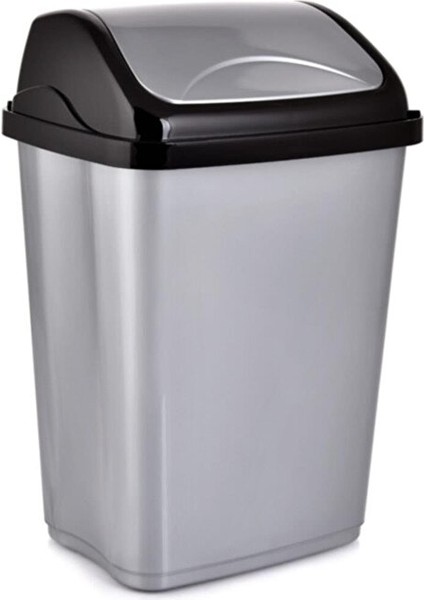 Polytime Sallanır Kapak Ofis Banyo Mutfak Bahçe Çöp Kutusu Kovası / 50 Litre / Gri / 68 x 41 x 33 Cm.