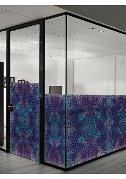 Sf 619 Pembe Mor Renkli Mozaik Desenli Şeffaf Vitray Cam Kaplama Yapışkanlı Folyo 90X200 cm fırsatları
