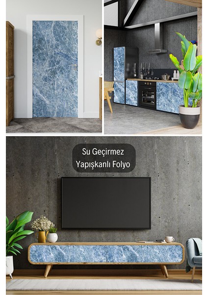 Mavi Granit Görünümlü Yapışkanlı Folyo, Mermer Desenli Dekoratif Kaplama Kağıdı 0203 90X1500 cm modelleri