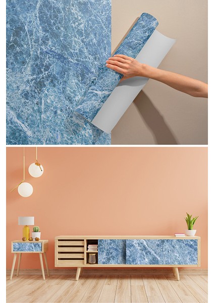 Mavi Granit Görünümlü Yapışkanlı Folyo, Mermer Desenli Dekoratif Kaplama Kağıdı 0203 90X1500 cm fırsatları