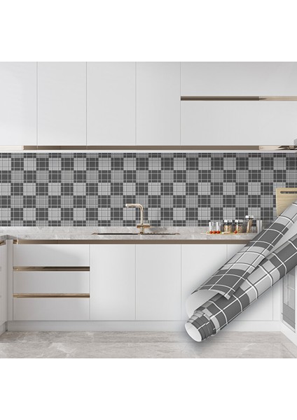 Gri Antrasit Kareli Fayans Görünümlü Yapışkanlı Folyo, Mozaik Desenli Kaplama Kağıdı 0339 90X1500 cm fırsatları