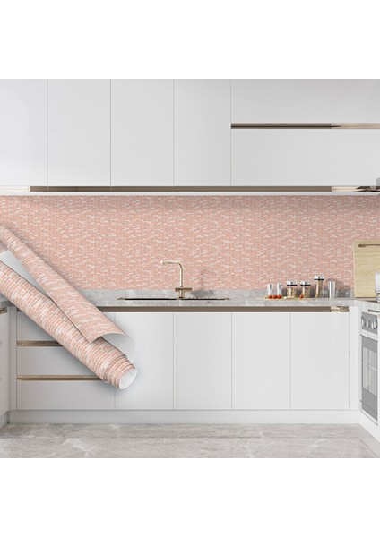 Pembe Tuğla Desenli Yapışkanlı Folyo, Mutfak Dolap, Tezgah Arası ve Mobilya Kaplama 1423 90X500 cm modelleri