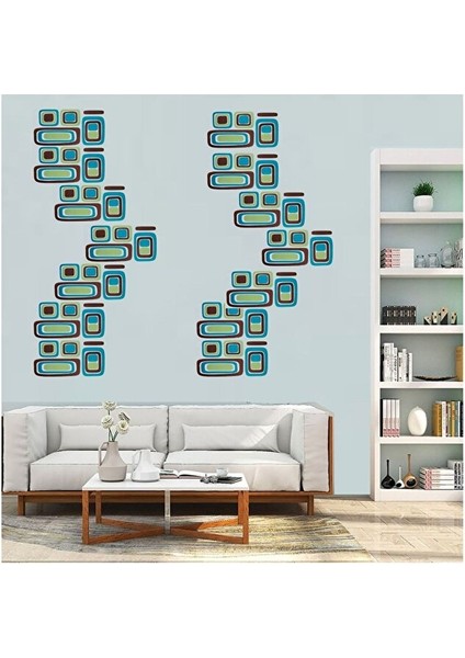 Duvar Çıkartma Stıcker Dekoratif Duvar Kağıdı,süs Iki Adet Kareli Mavi,yeşil Desen Pvc 61X30X0,5CM