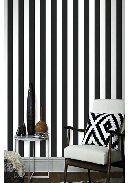 Zümrüt Exclusive 7950 Kalın Çizgili Siyah Beyaz Duvar Kağıdı (5 M²)