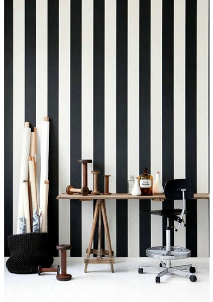 Zümrüt Exclusive 7950 Kalın Çizgili Siyah Beyaz Duvar Kağıdı (5 M²) modelleri