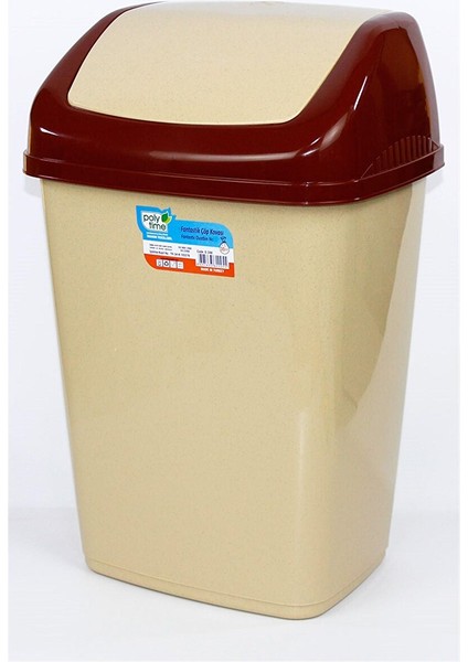 Polytime Sallanır Kapak Ofis Banyo Mutfak Bahçe Çöp Kutusu Kovası / 50 Litre / Krem / 68 x 41 x 33 Cm.