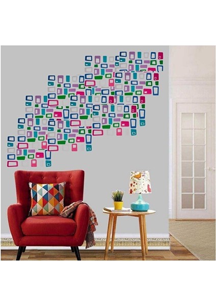 Duvar Çıkartma Stıcker Dekoratif Duvar Kağıdı,süs Iki Adet Renkli Kareli Pvc 48X33X0,5CM