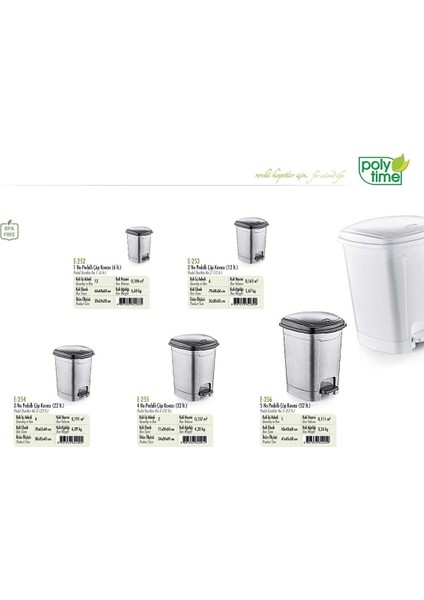 Polytime 12 Litre Basmalı Pedallı Çöp Kutusu Kovası / Çıkarılabilir Iç Kovalı - Beyaz - 34X27X27 Cm. modelleri