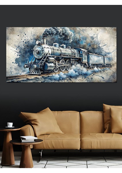 Kanvas Tablo Dumanlar Arasında Buharlı Tren 70X140 cm