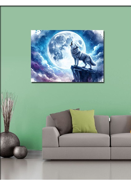 Kanvas Tablo Uluyan Kurt ve Ay 100X140 cm fiyatları