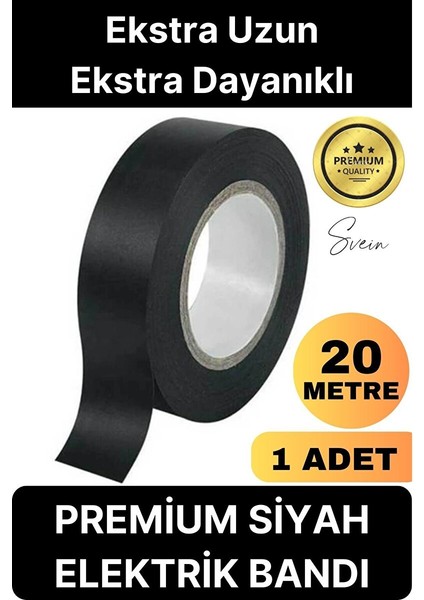 1 Ad. Premium Kalite 20 mt Yalıtım Izole Pvc Elektrik Bandı Su Geçirmez Sızdırmaz Koruma Bant Siyah
