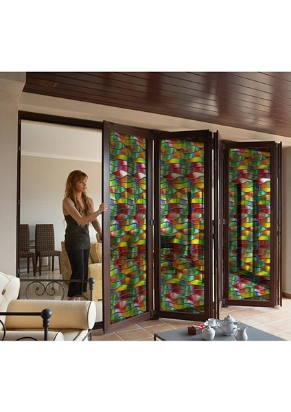 Sf 629 Dalgalı Renkli Şeffaf Vitray Cam Kaplama Yapışkanlı Folyo 90X100 cm modelleri