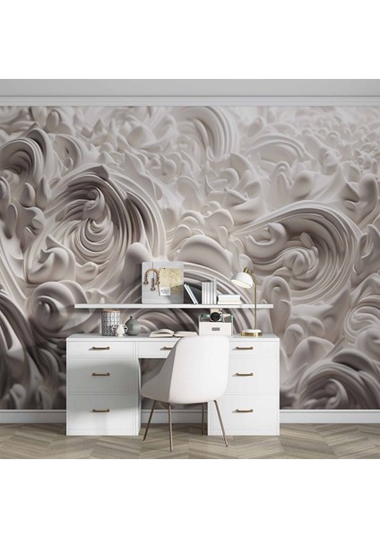 3 Boyutlu Beyaz Şekilli Köpük Desenli Duvar Kağıdı - DKM923003 150X200 cm fırsatları