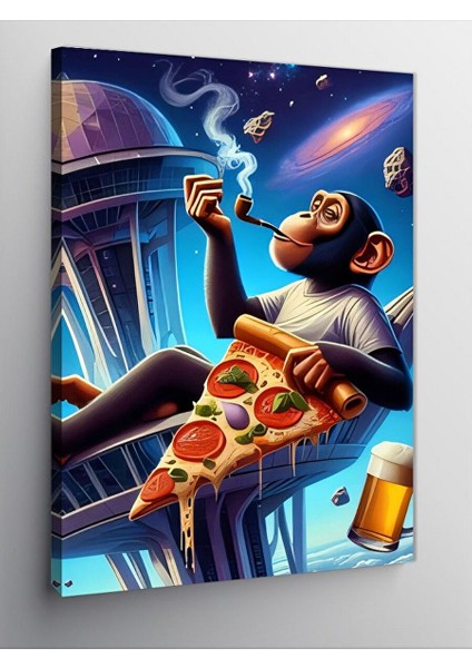 Kanvas Tablo Pizza Maymunu 100X140 cm