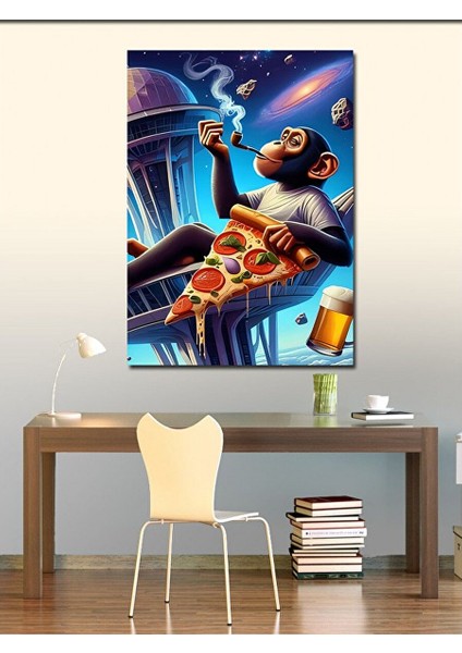 Kanvas Tablo Pizza Maymunu 100X140 cm