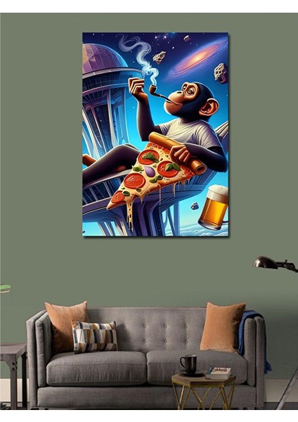 Kanvas Tablo Pizza Maymunu 100X140 cm