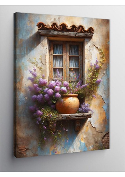Kanvas Tablo Pencere ve Çiçekler 70X100 cm