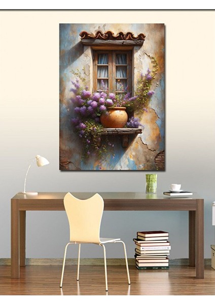 Kanvas Tablo Pencere ve Çiçekler 70X100 cm
