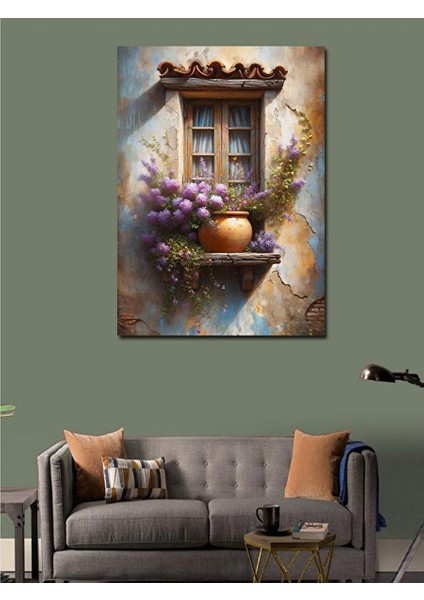 Kanvas Tablo Pencere ve Çiçekler 70X100 cm