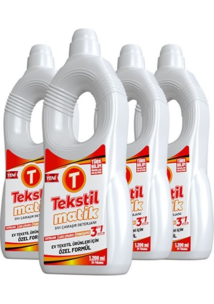 Ev Tekstili 3'ü 1 Arada Sıvı Çamaşır Deterjanı 1200 ml x 4 Adet