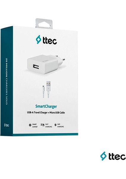 Smartcharger Seyahat Şarj Aleti 2.1A + Lightning Kablo Beyaz - 2SCS20LB
