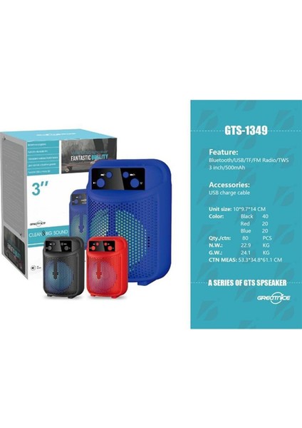 GTS-1349 Rgb Ledli Bluetooth Hoparlör Usb-Tf-Fm Radyo Siyah fiyatları