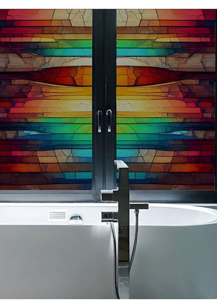 Sf 621 Modern Görünümlü Renkli Şeffaf Vitray Cam Kaplama Yapışkanlı Folyo 90X100 cm modelleri