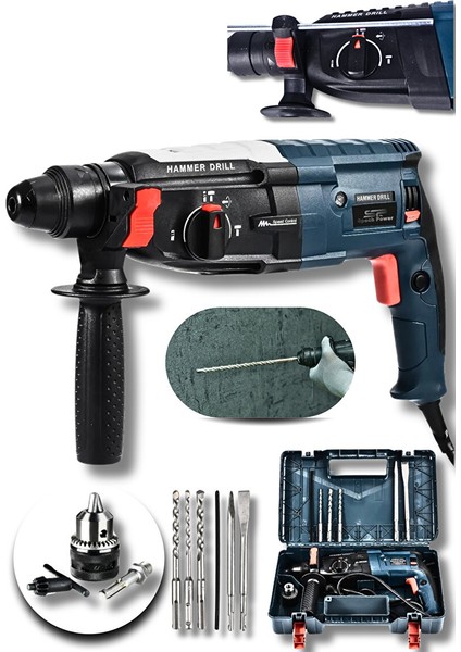 Darbeli Metal Şanzumanlı Bakır Sargılı Kırıcı Delici Hilti Matkap + 5 Uç .