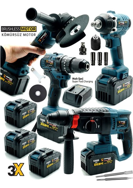 Kömürsüz 4'lü Set Şarjlı Kırıcı Hilti 2-26-Şarjlı Taşlama-Somun Sökme-Darbeli Matkap fiyatları