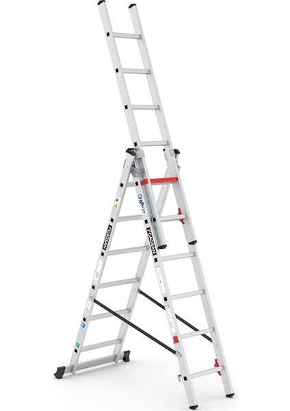 3x6 Basamaklı Üç Parçalı Çok Amaçlı Alüminyum Merdiven (TS6160) 3x6 Basamak