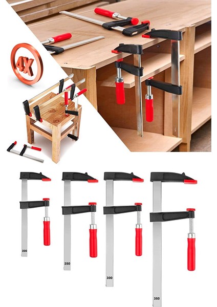 Germanystyle Çok Tercih Edilen Ölçüler 4 Parça Premium Kalite 350,300,250,200MM F Tipi Ahşap Çelik Mobilyacı Mengene Kıskaç Işkence