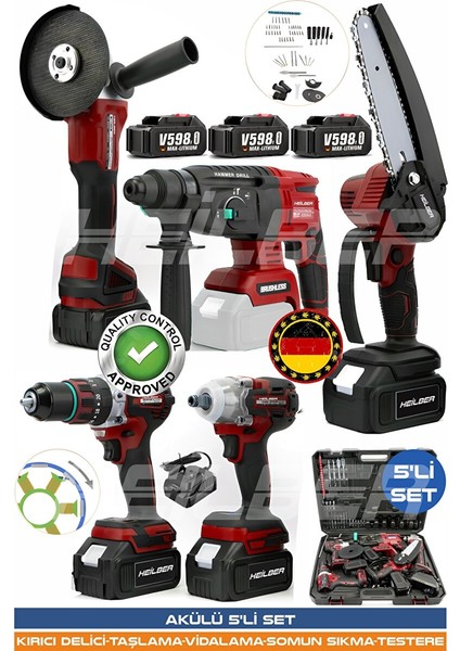 Alman Red 5524K Kombo 5'li̇ Kömürsüz Profesyonel Set 2 Batarya 1 Ş.ci̇hazi