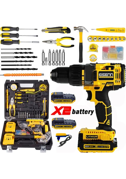 Techno Plus Yellow Darbeli Yeni Nesil Lion Akülü Vidalama Matkap + 100 Pcs Combo Set Hediyeli