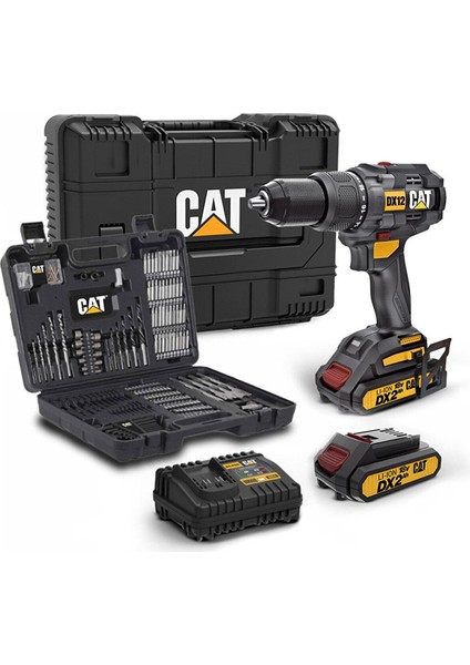 DX12SET 18VOLT/2.0AH Li-Ion Çift Akülü Kömürsüz Profesyonel Şarjlı Darbeli Matkap + DA01903 201 Parça Delme/vidalama Uç Seti