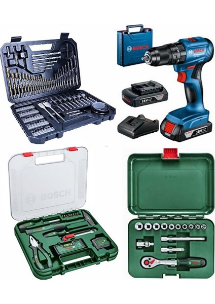 Gsb 185-LI Darbeli Kömürsüz Çift Batarya ,134 Parça Aksesuar Lokma ve El Aleti Setleri Hediye