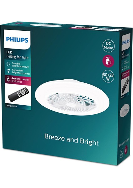 Amigo Flat Fan Ceiling Ir Rd 25W+60W Wh fiyatları