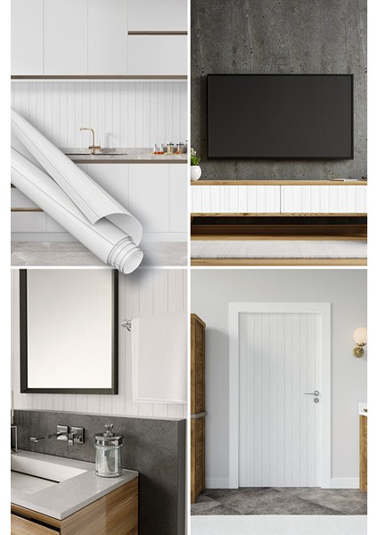 Beyaz Kendinden Yapışkanlı Folyo Ahşap Panel Görünümlü Duvar ve Mobilya Kaplama Kağıdı 0145 90X500 cm