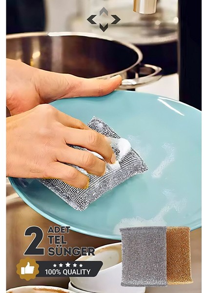 2 Adet Inox Tel Bez Sünger Çok Amaçlı Highqual Bulaşık Süngeri Yüksek Emici Sünger Tel Sünger