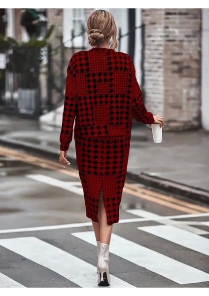 Kadın Uzun Kollu Bisiklet Yaka Şardonlu Dalgıç Bluz ve Yırtmaçlı Midi Etek Takım fırsatları