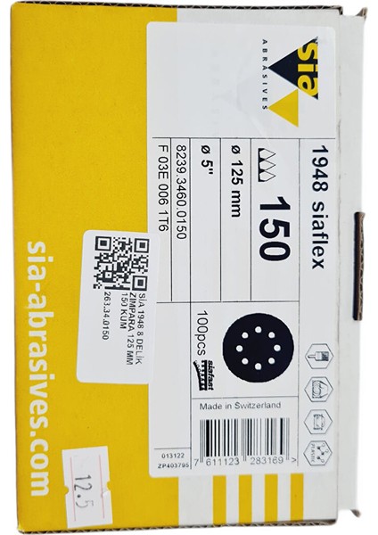 1948 Siaflex 8 Delikli Zımpara 125 mm 150 Kum | Ahşap Işlerinizde Mükemmel Sonuçlar | 25 Adet fırsatları