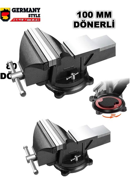 Prox Dönerli 100MM 4" Dövme Çelik Sabit Tezgah Masa Mengenesi