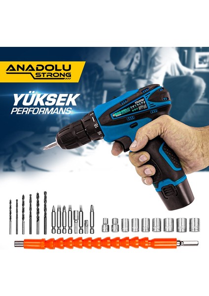 Anadolustrong ANS1062M 12V Çift Akülü Şarjlı Matkap Li-Ion Bataryalı 27 Parça Hediyeli Matkap modelleri