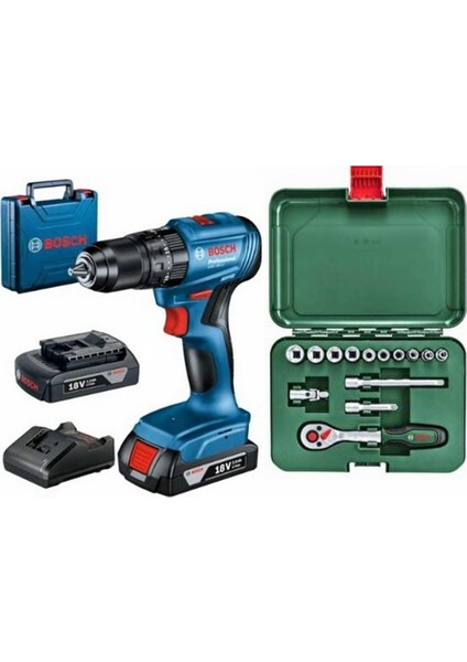 Gsb 185-LI Darbeli Kömürsüz Çift Akülü Şarjlı Matkap Vidalama ve 14 Parça Lokma Seti Hediye