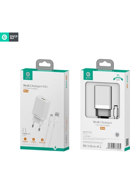 N14 2.4A Usba To Type-C Kablolu Hızlı Şarj Aleti Set Beyaz