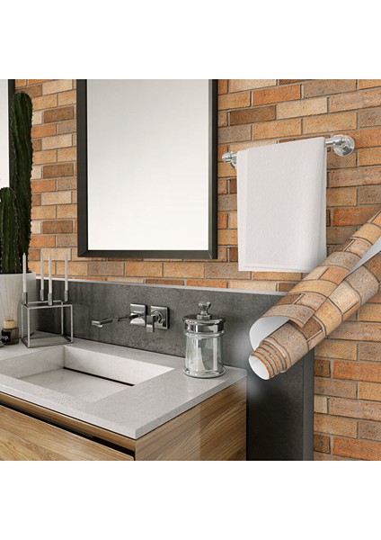 Kahverengi Tuğla Görünümlü Yapışkanlı Folyo, Mat Mutfak Banyo Kaplama Folyosu 1406 90X500 cm modelleri