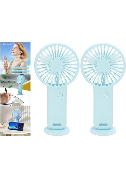 2 Adet Mi̇ni̇ Fan,telefon Tutucu,portati̇f El Vanti̇latörü Mavi̇ 9,3X19CM