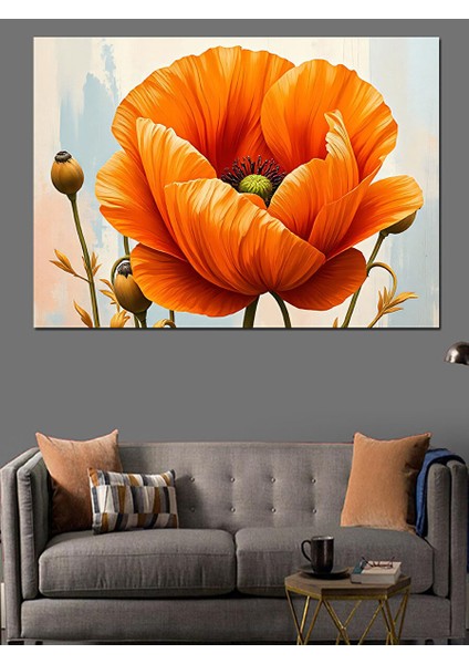 Turuncu Gelincik Çiçek Açıyor Dekoratif Kanvas - Mdf Ahşap Tablo 35X50 cm